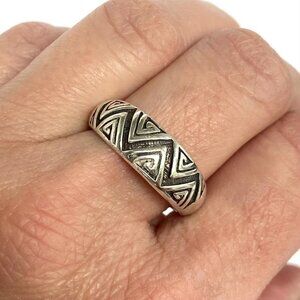Sterling Silver 925 Oxidized Geometric Maze Pattern Dome Style Band Ring Sz 8.75